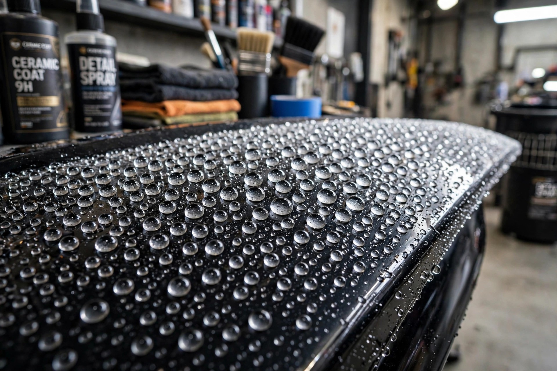 Tight water beads on a freshly ceramic-coated panel