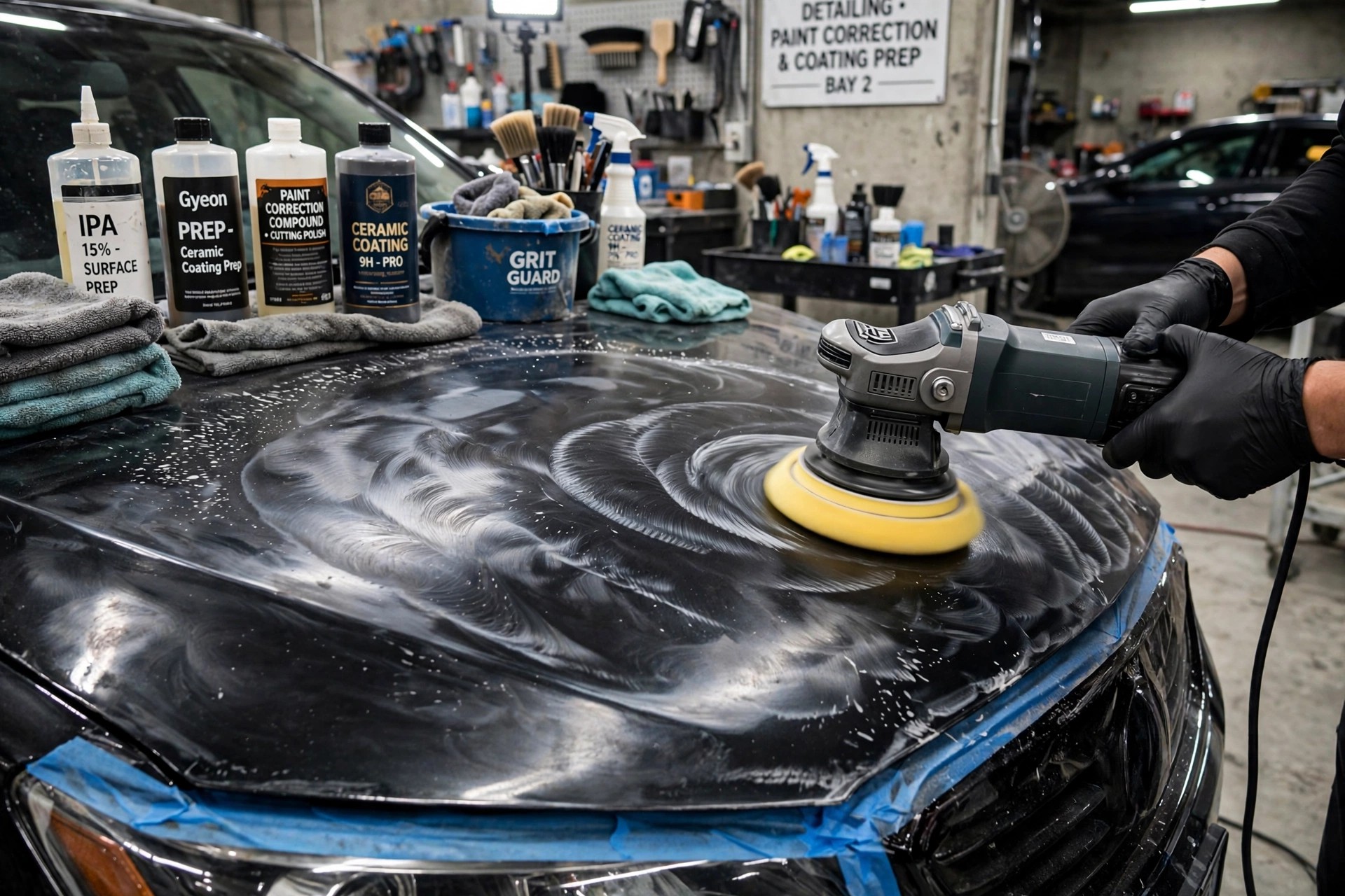 Dual-action polisher machine-polishing paint during coating prep