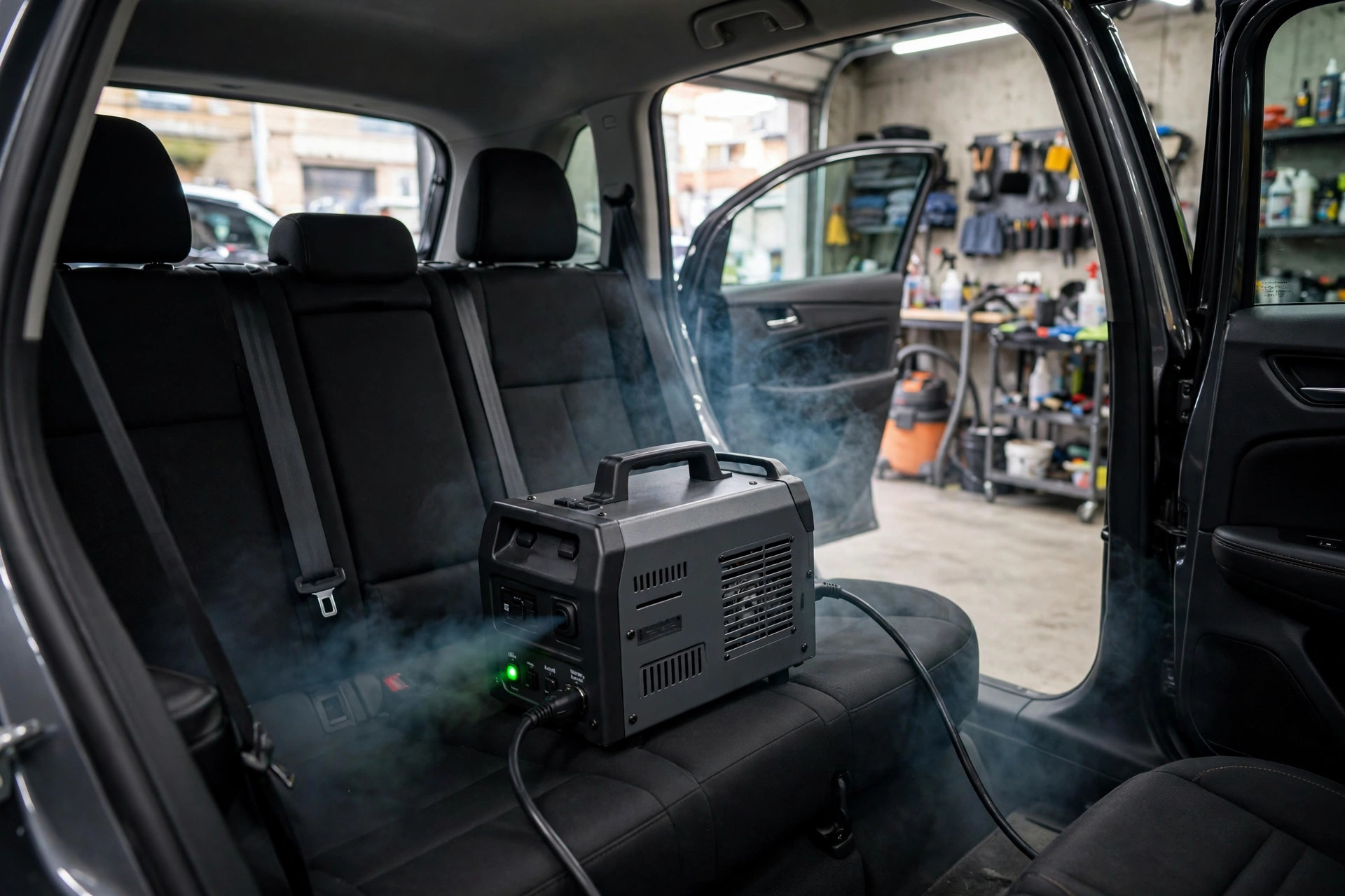 Ozone generator machine treating a car interior