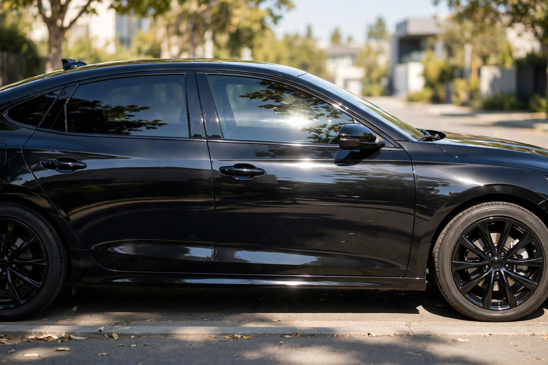 Car with dark tinted windows, side profile